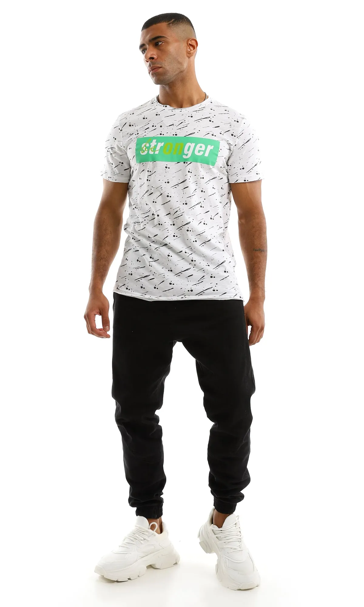 97367 "Be Stronger" Printed Cotton White Tee