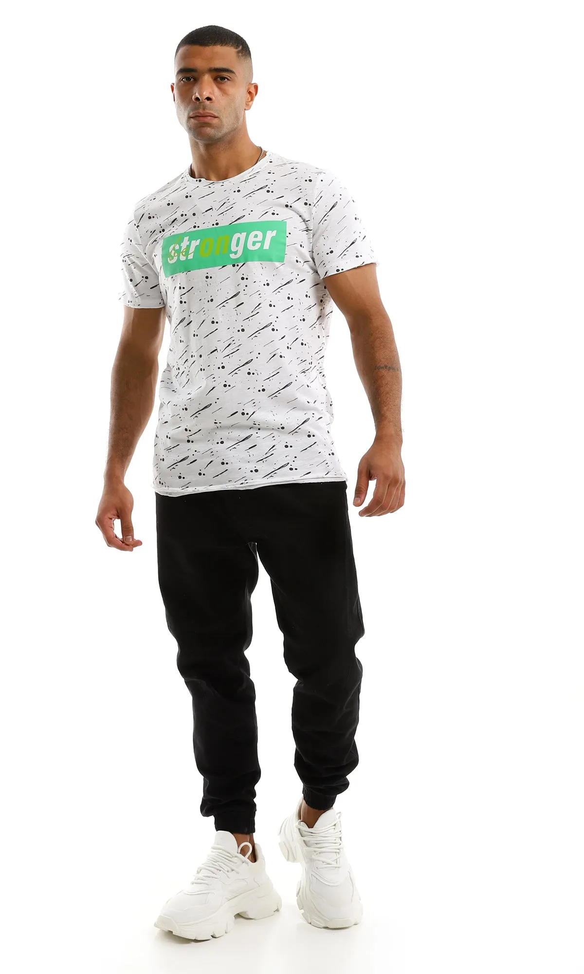 97367 "Be Stronger" Printed Cotton White Tee