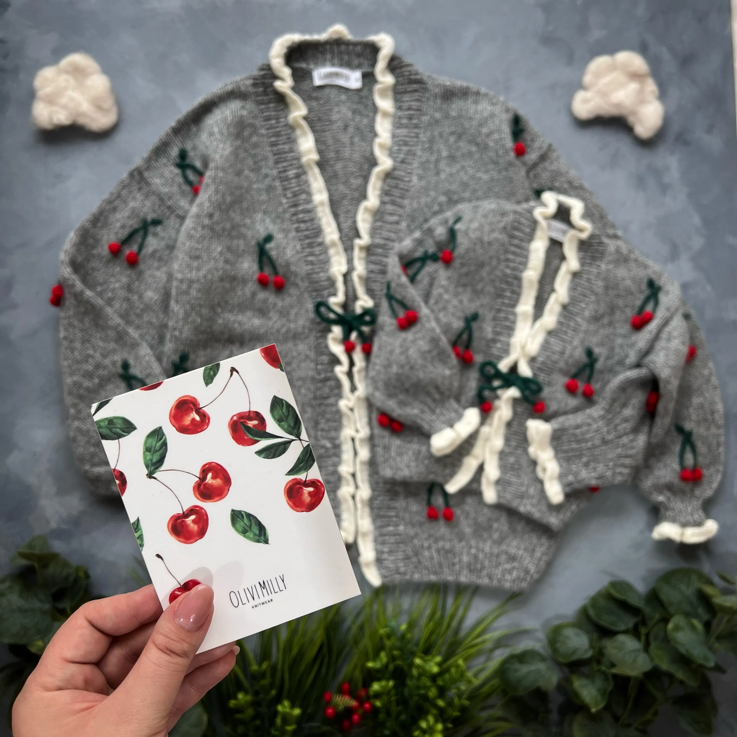 Adult  Cherries Cardigan | Dark grey