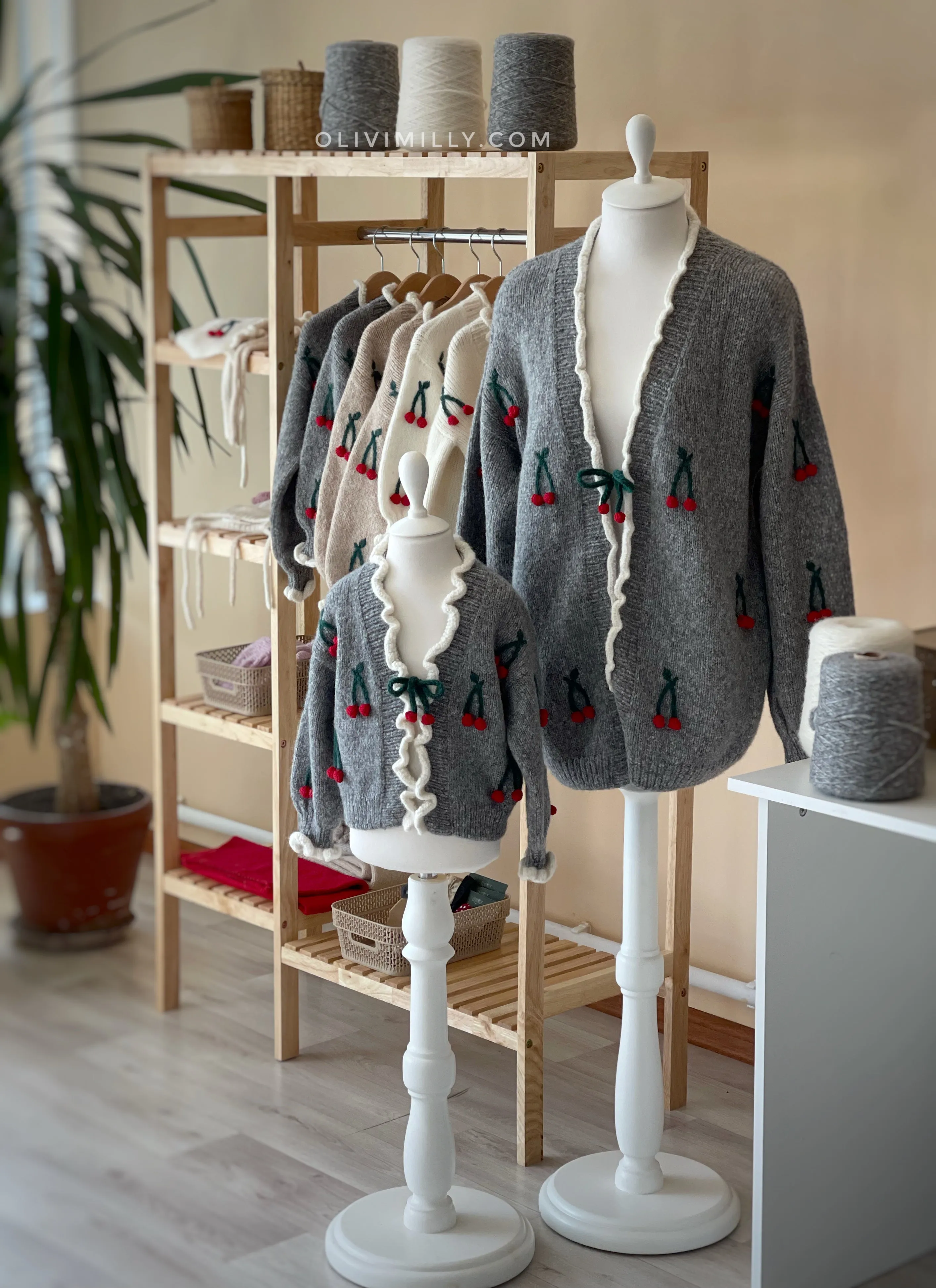 Adult  Cherries Cardigan | Dark grey