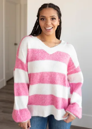 Arie Pink Stripe Sweater