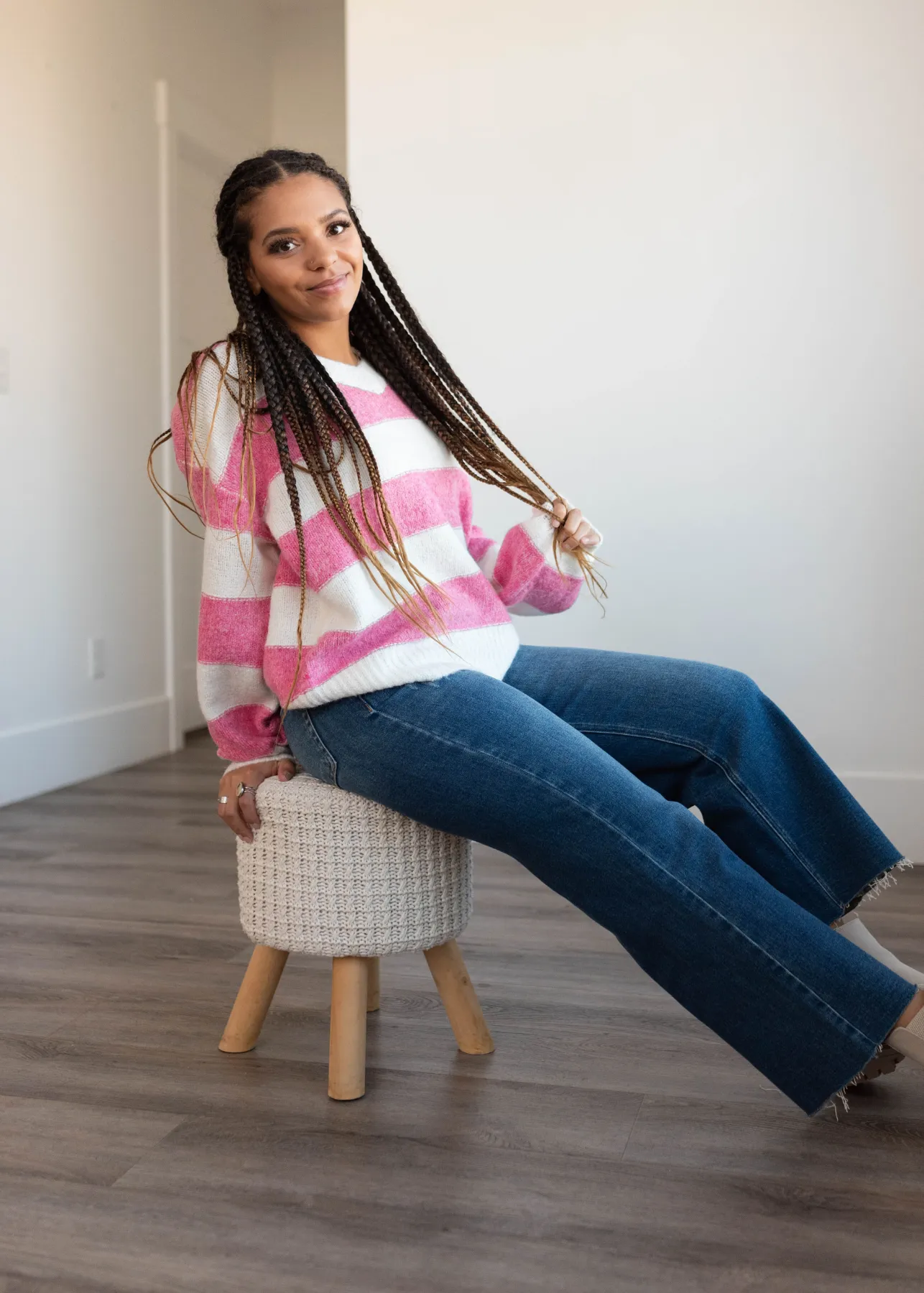 Arie Pink Stripe Sweater