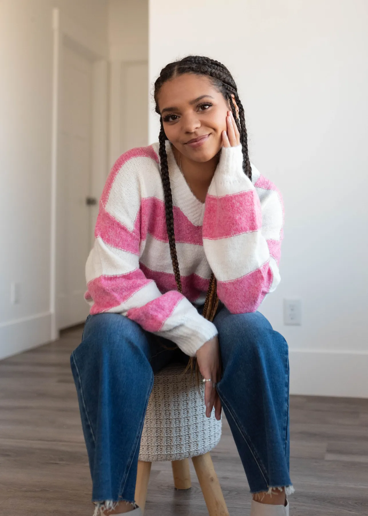 Arie Pink Stripe Sweater