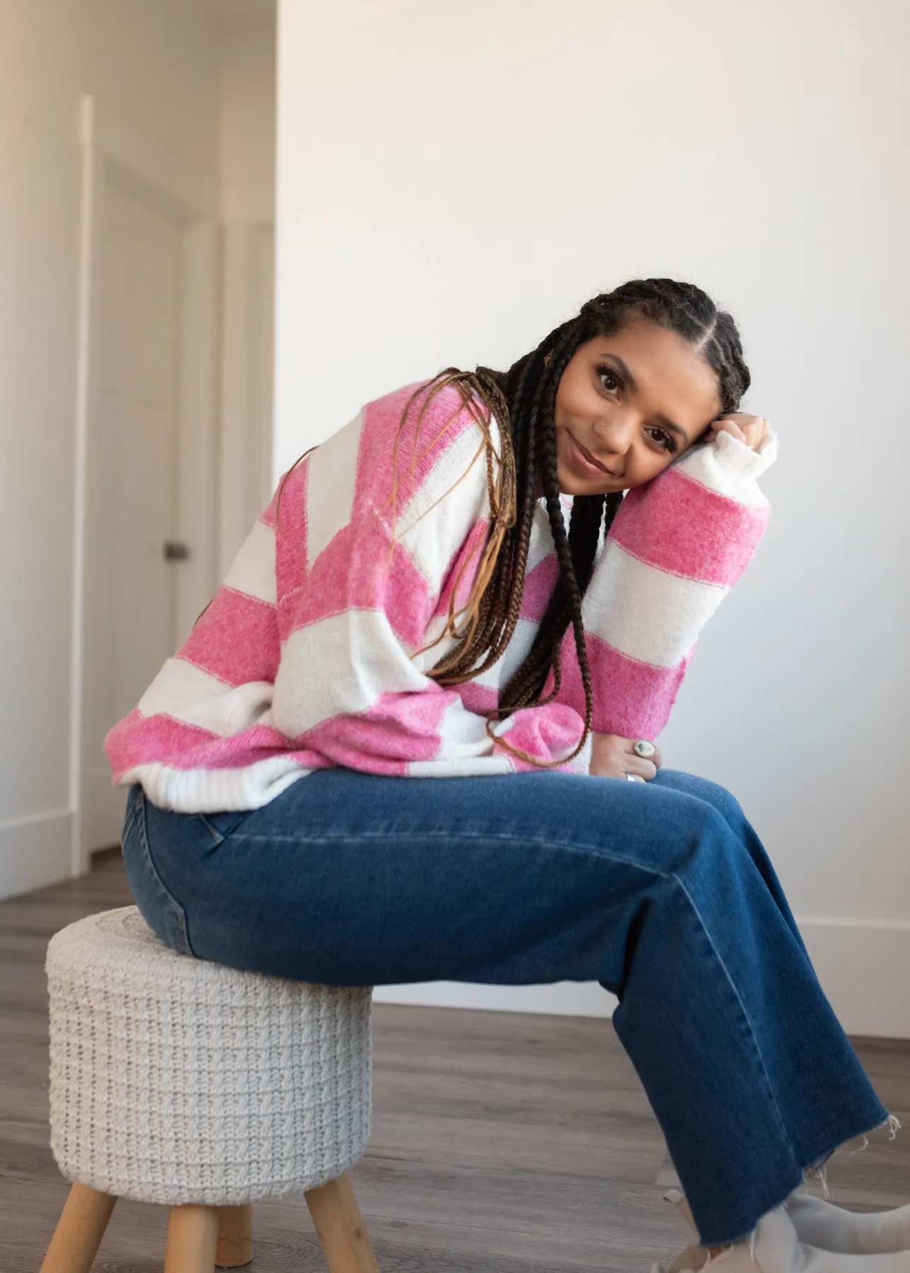 Arie Pink Stripe Sweater