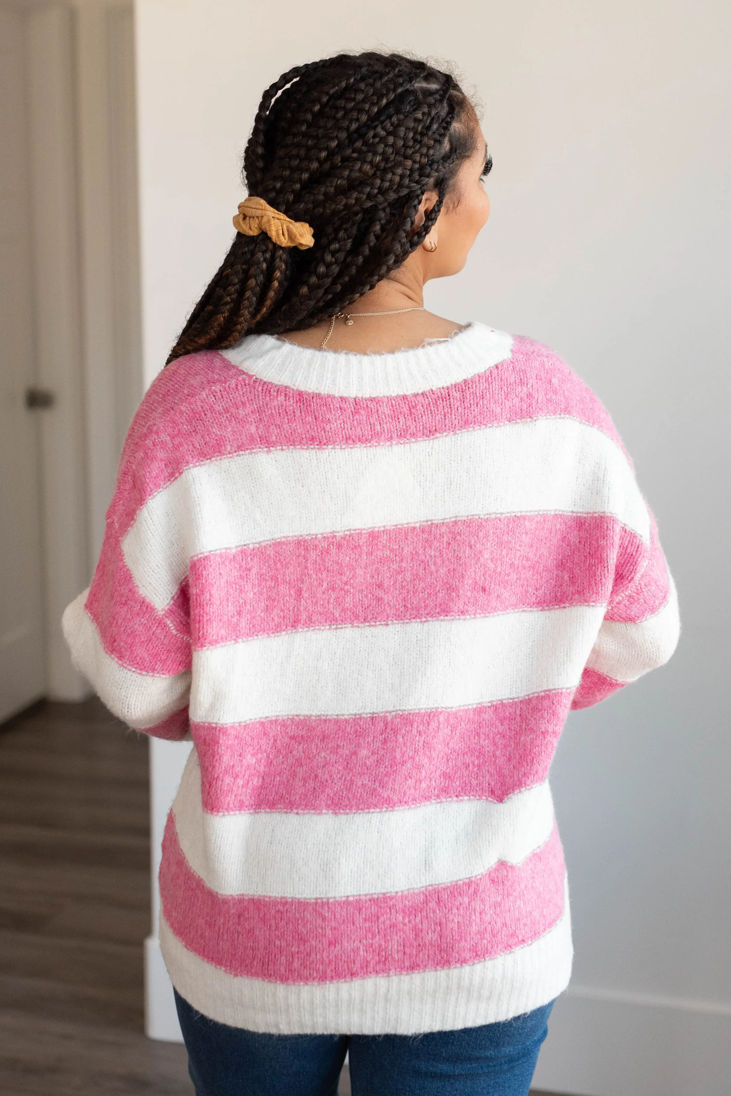 Arie Pink Stripe Sweater