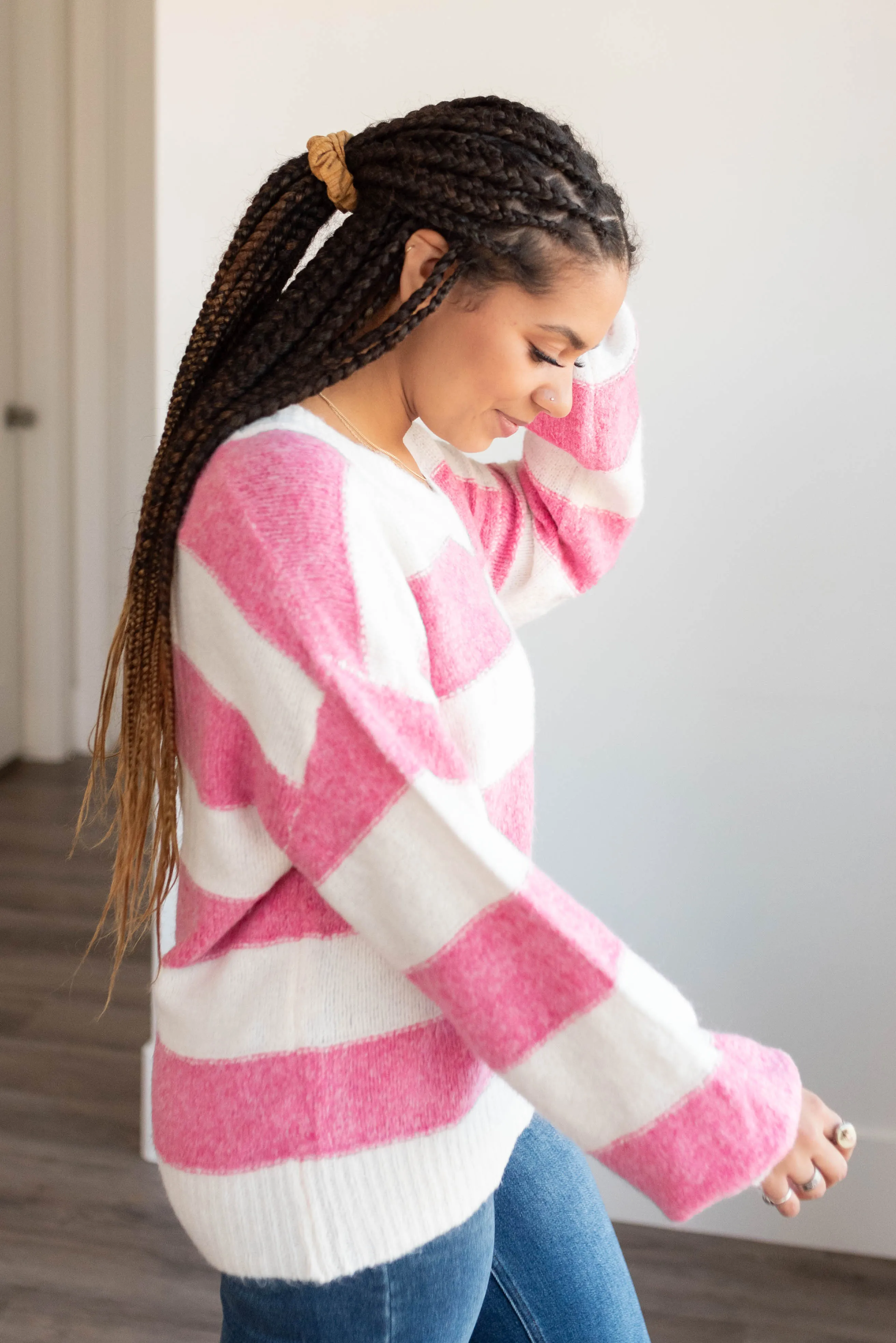 Arie Pink Stripe Sweater