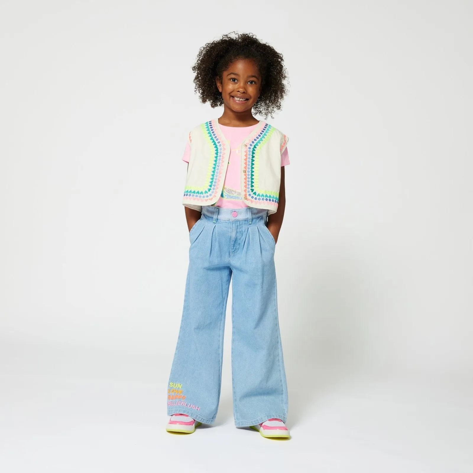Billieblush Wide Leg Graphic Denim Jeans