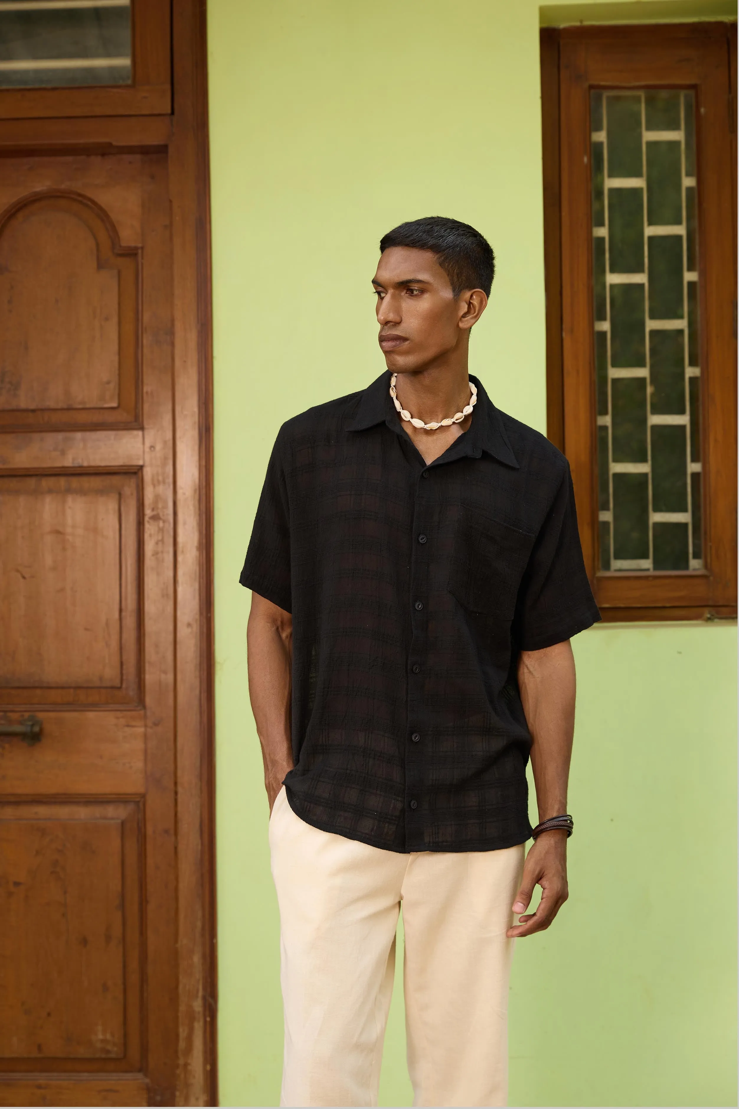Black Self Design Checkered Shirt