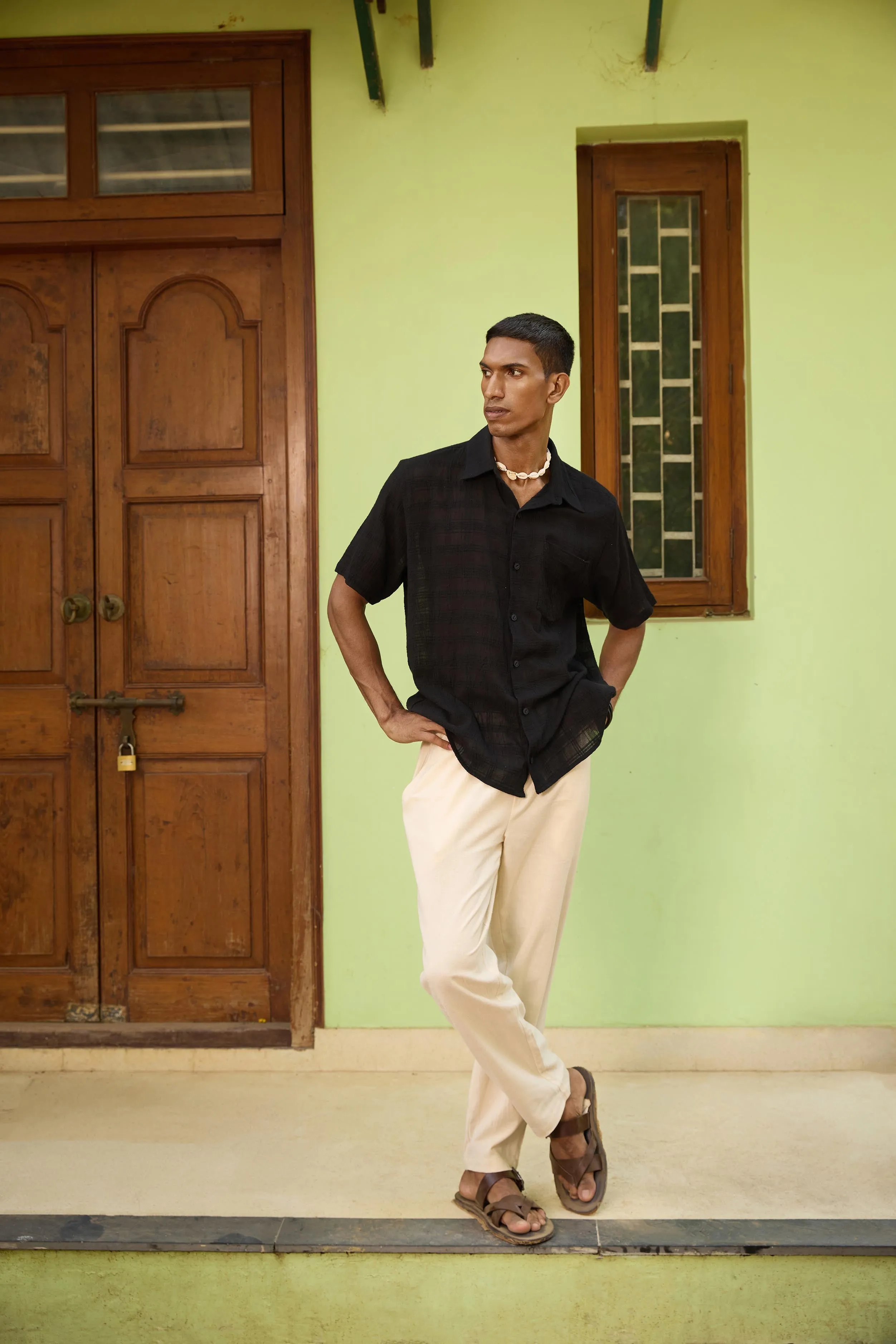 Black Self Design Checkered Shirt