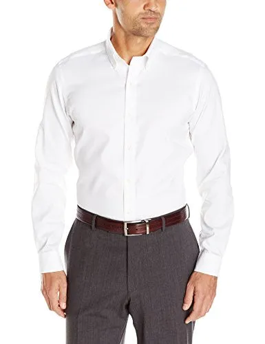 Buttoned Down Men's Fitted Button-Collar Non-Iron Dress Shirt, White, 16.5" Neck 32" Sleeve