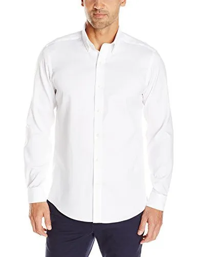 Buttoned Down Men's Fitted Button-Collar Non-Iron Dress Shirt, White, 16.5" Neck 32" Sleeve