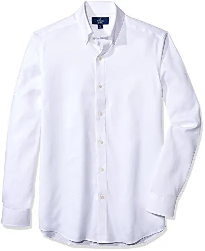 Buttoned Down Men's Fitted Button-Collar Non-Iron Dress Shirt, White, 16.5" Neck 32" Sleeve
