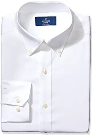 Buttoned Down Men's Fitted Button-Collar Non-Iron Dress Shirt, White, 16.5" Neck 32" Sleeve