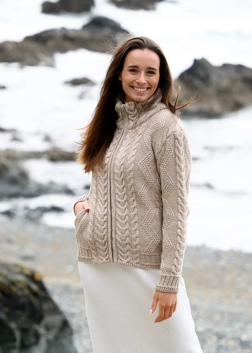 Cable Knit Aran Cardigan | Camel - Clearance