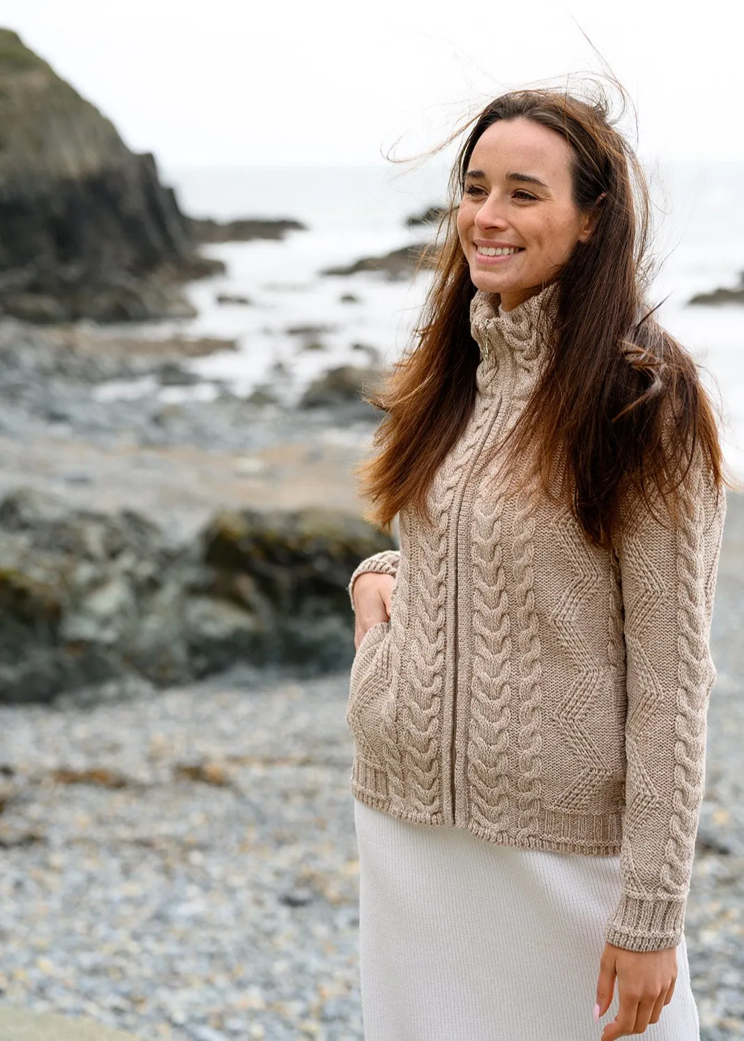 Cable Knit Aran Cardigan | Camel - Clearance