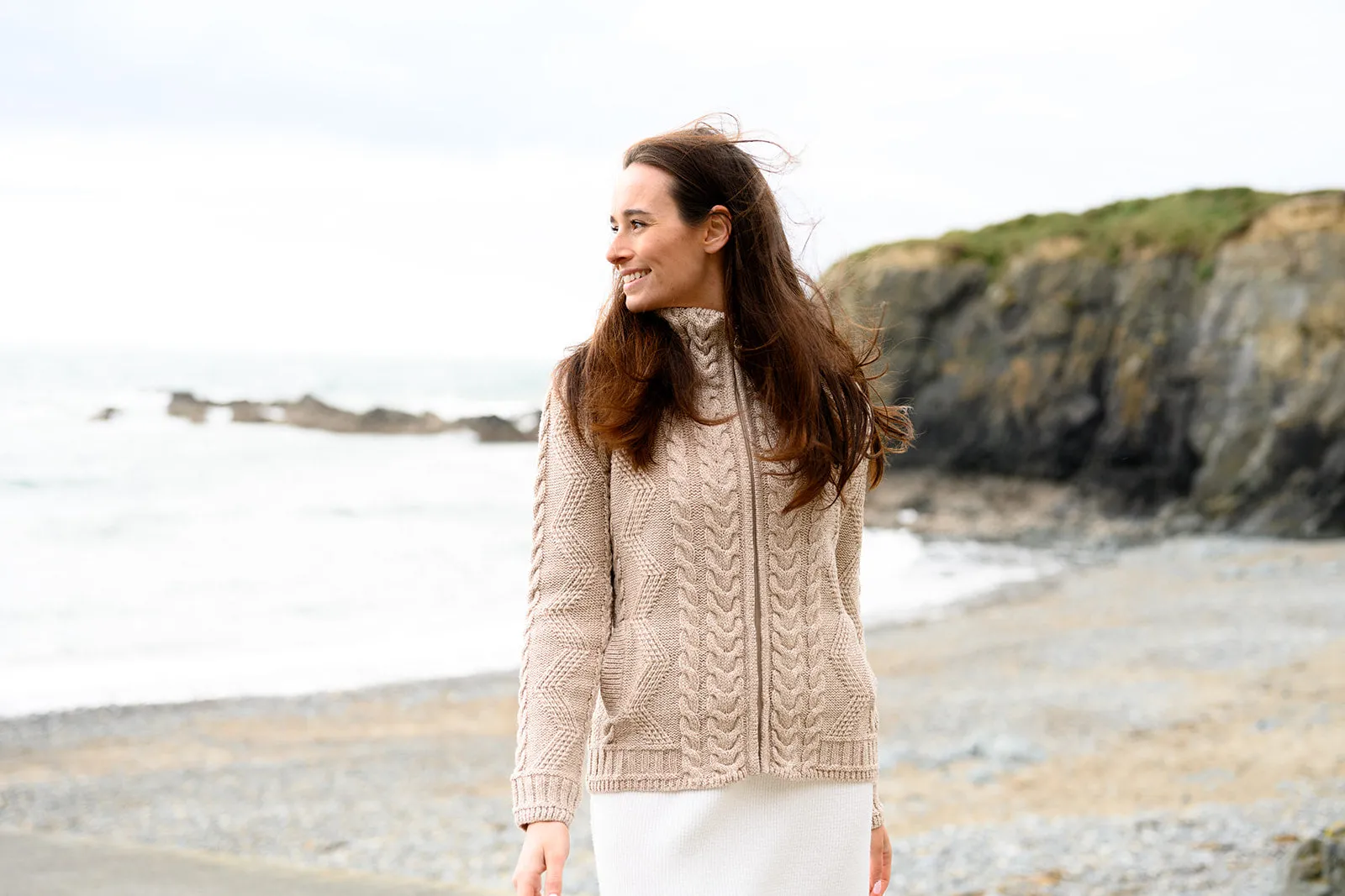 Cable Knit Aran Cardigan | Camel - Clearance