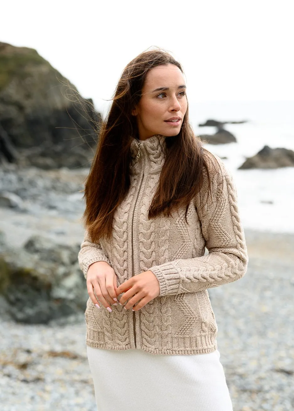 Cable Knit Aran Cardigan | Camel - Clearance