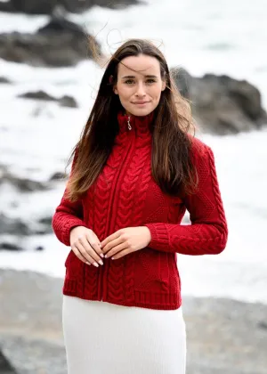Cable Knit Aran Cardigan | Red - Clearance
