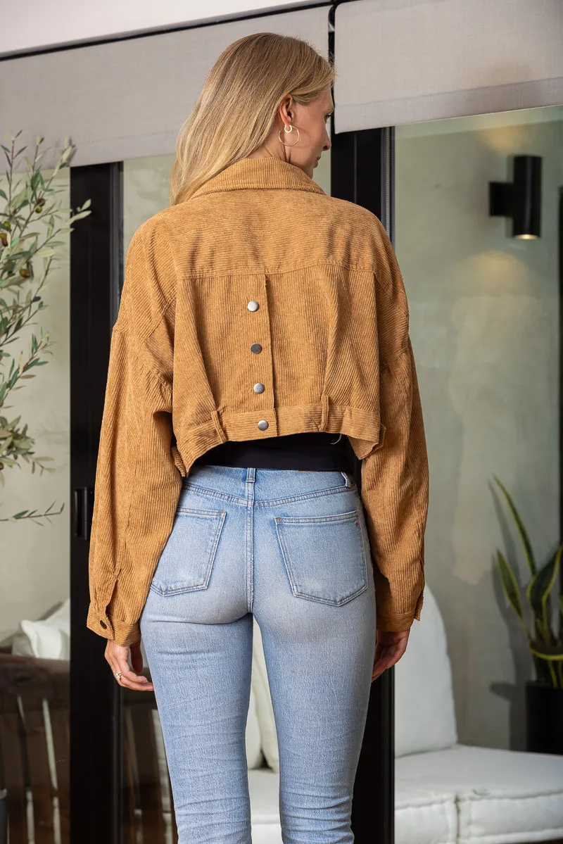 CAMEL CORDUROY BUTTON UP LONG SLEEVES CROP JACKET CJ1106
