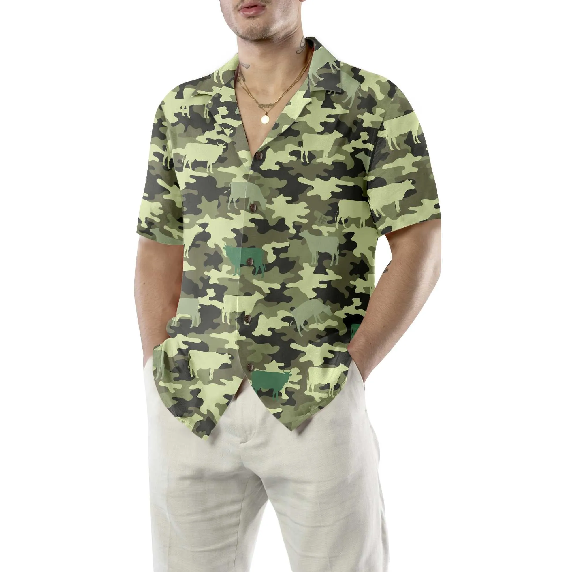 Camouflage Cow Hawaiian Shirt, Cow Shirt For Men & Women, Funny Cow Print Shirt