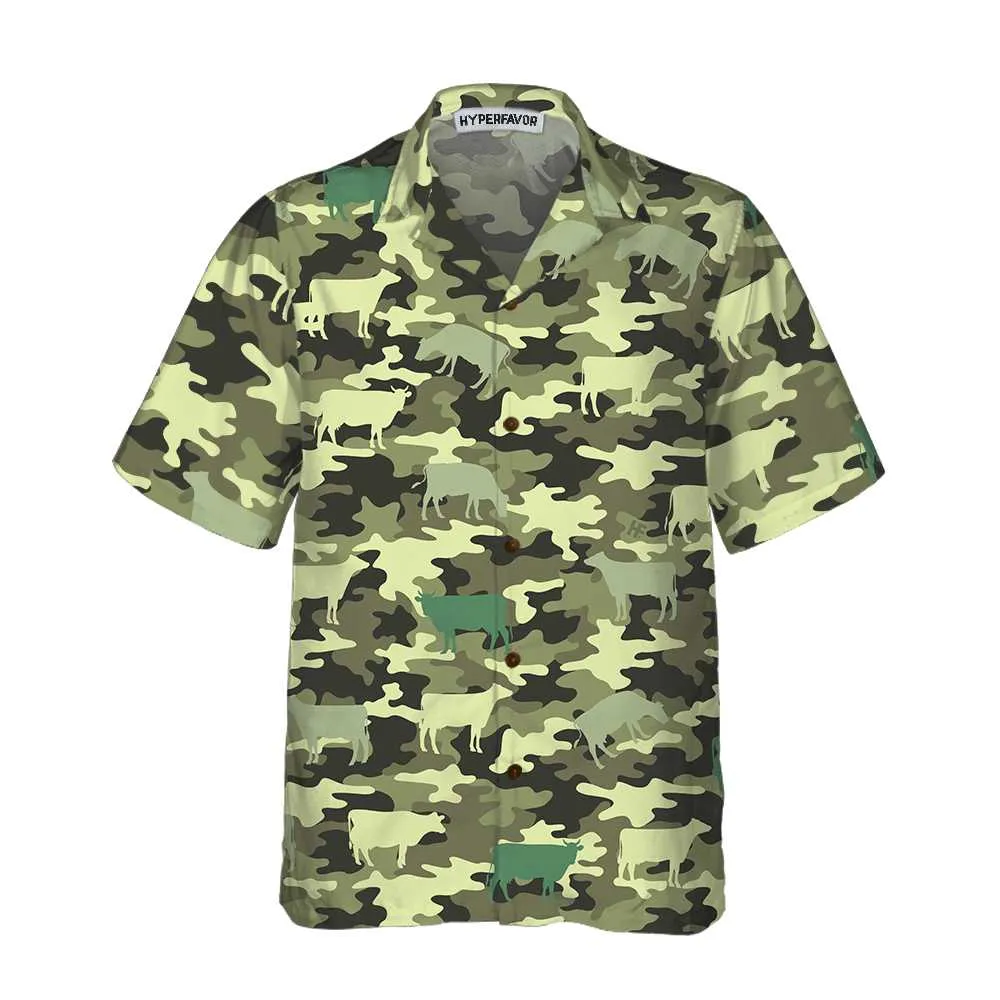 Camouflage Cow Hawaiian Shirt, Cow Shirt For Men & Women, Funny Cow Print Shirt