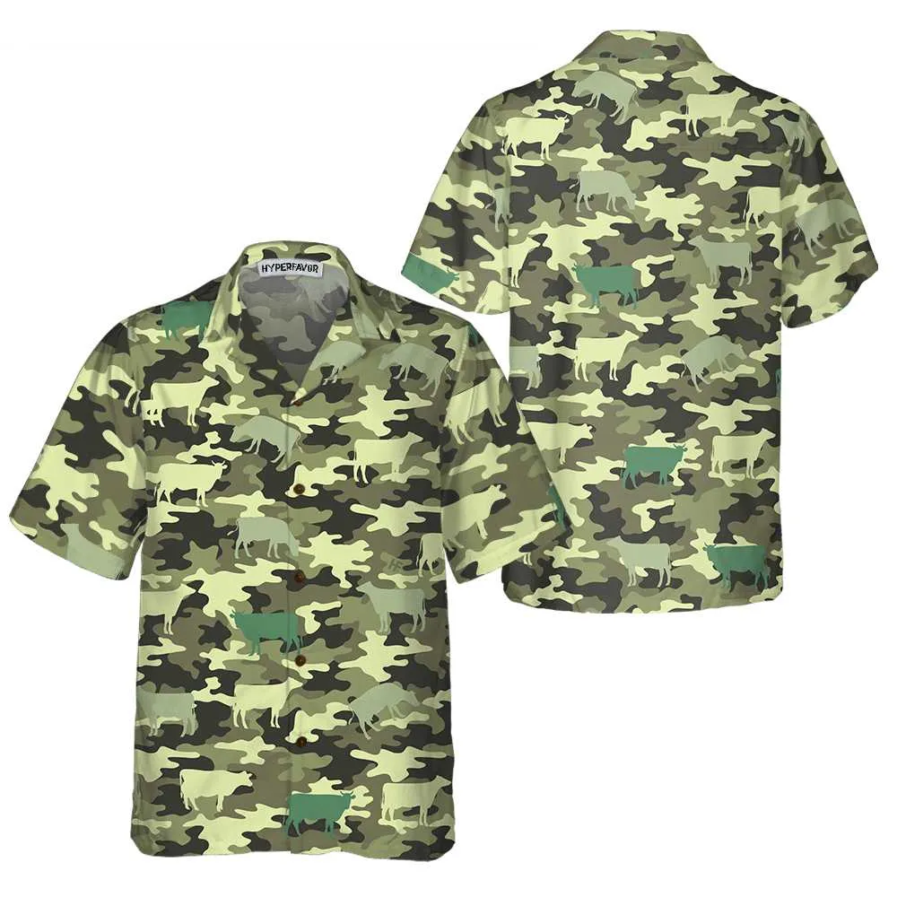 Camouflage Cow Hawaiian Shirt, Cow Shirt For Men & Women, Funny Cow Print Shirt