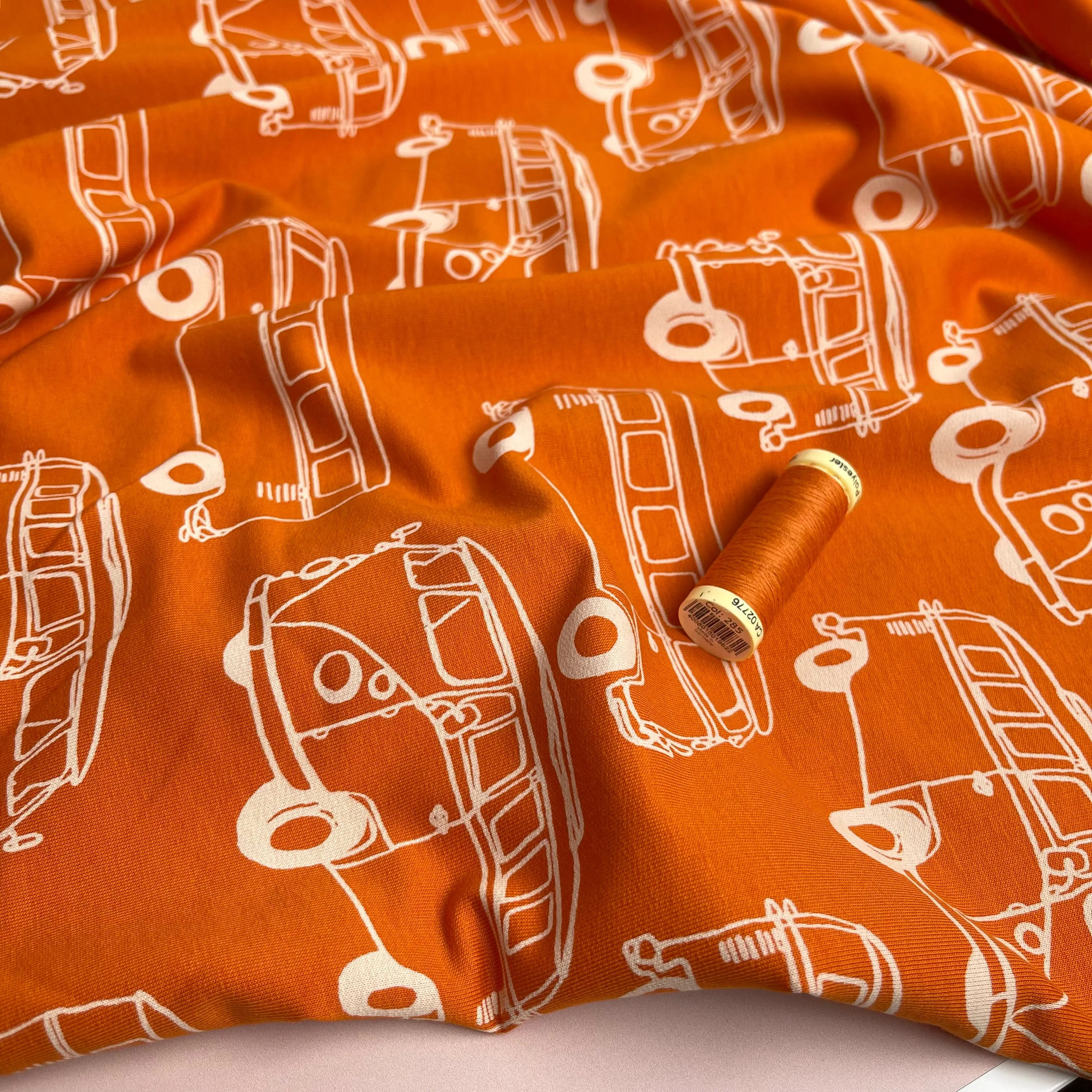Camper Vans in Orange Peach Soft Cotton Sweat-shirting Fabric