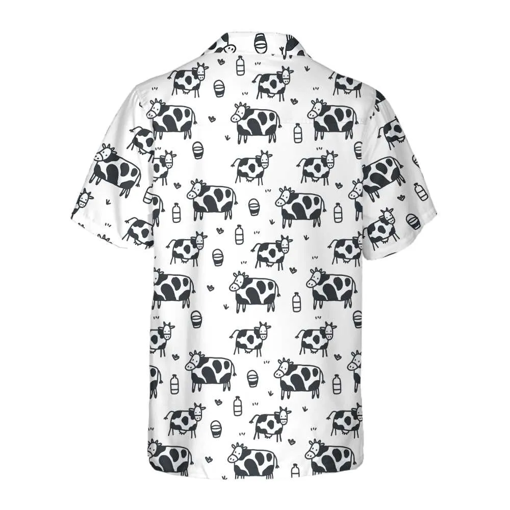 Cartoon Cow Hawaiian Shirt, Funny Cow Print Button Up Shirt For Men & Women