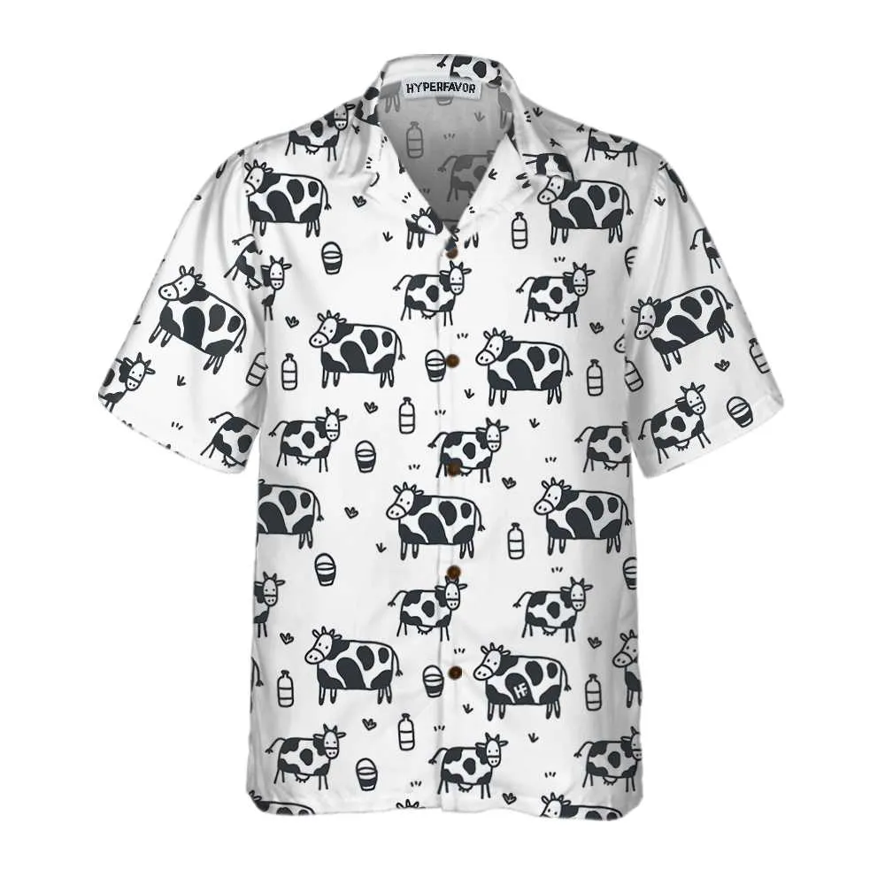 Cartoon Cow Hawaiian Shirt, Funny Cow Print Button Up Shirt For Men & Women