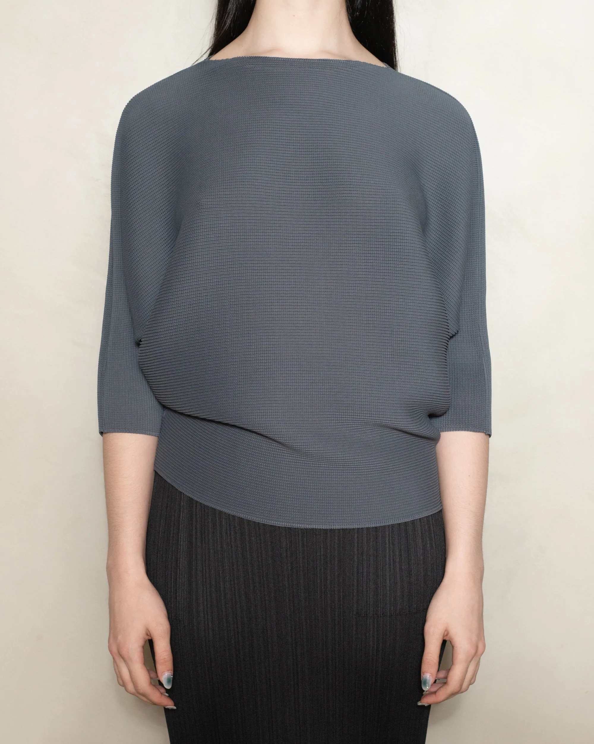 Charcoal Dolman Stretch Pleat Top