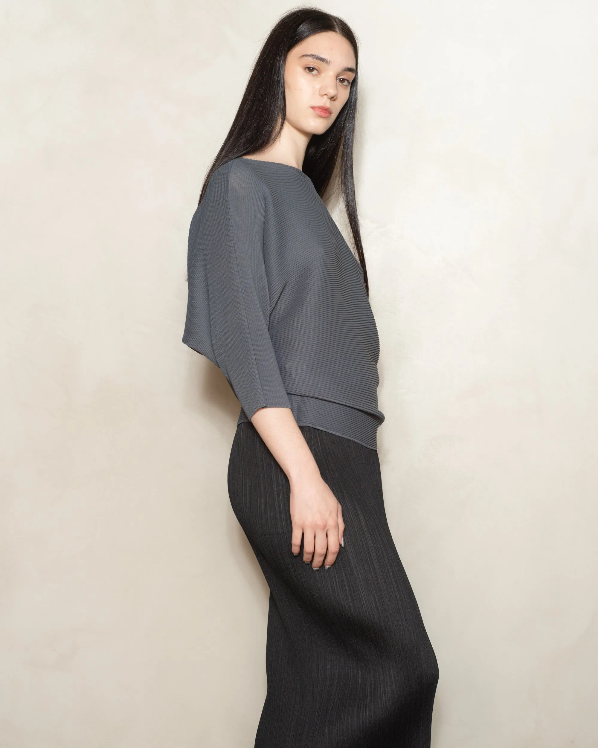 Charcoal Dolman Stretch Pleat Top