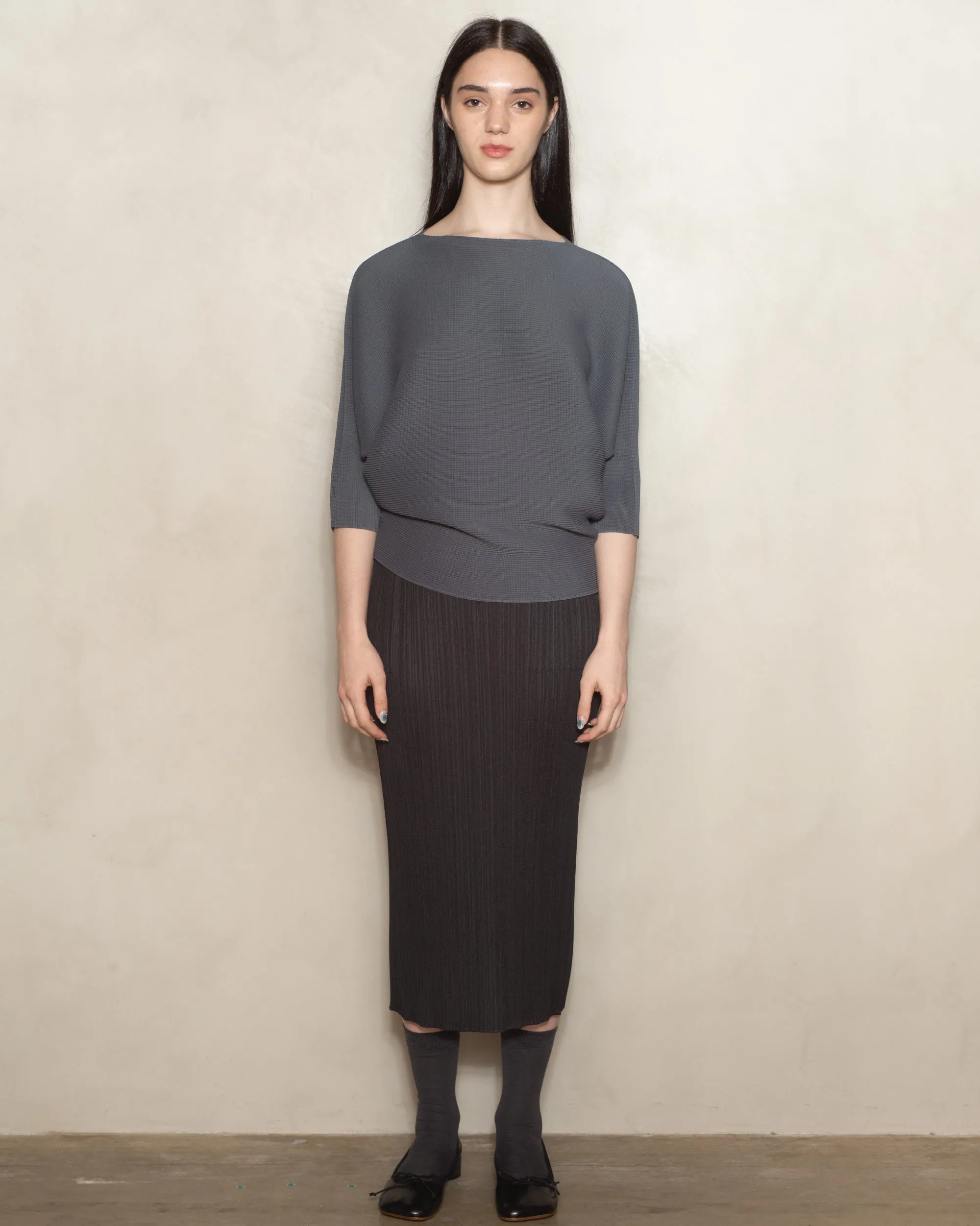 Charcoal Dolman Stretch Pleat Top