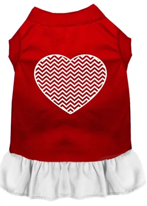 Chevron Heart Screen Print Dress Red With White Xs