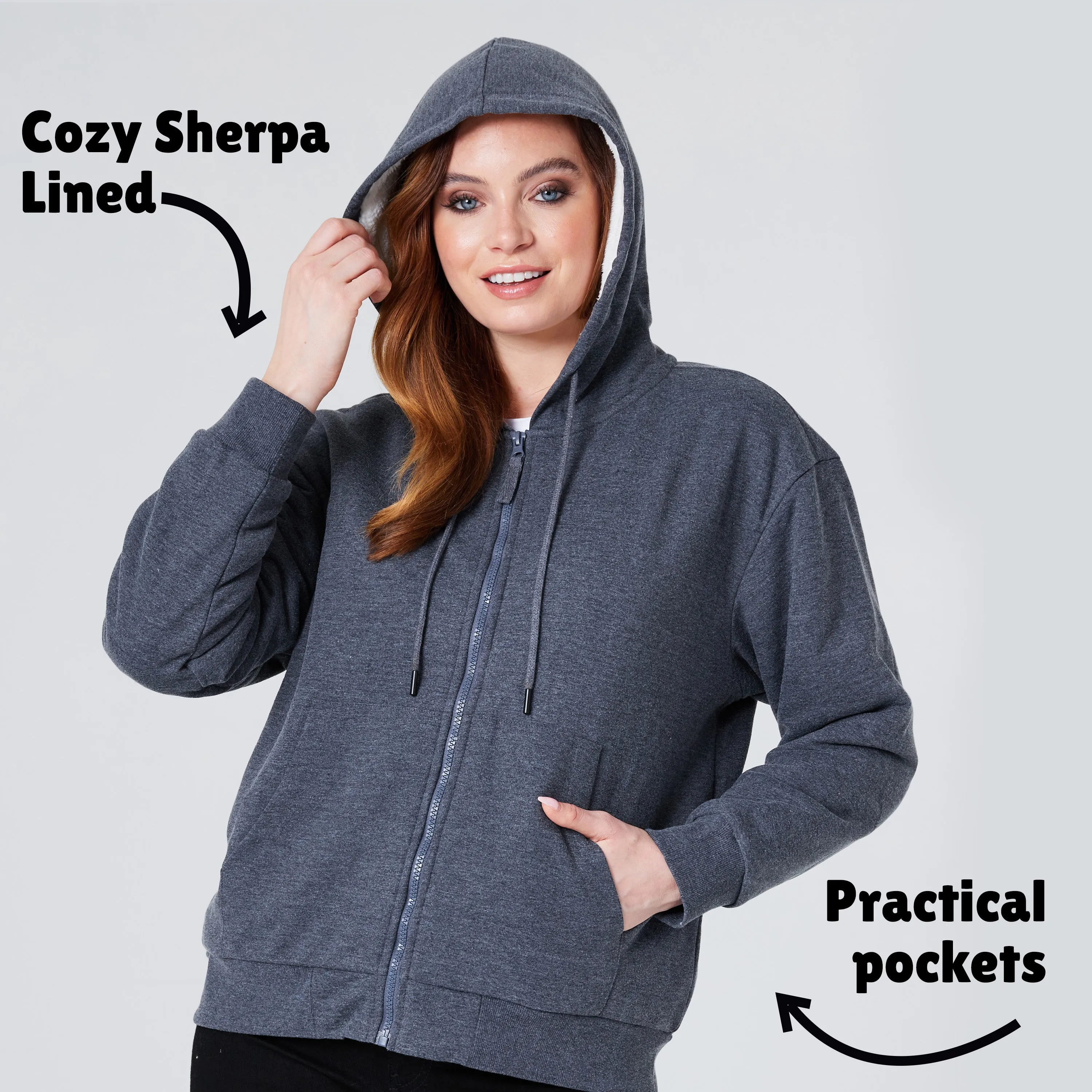 CityComfort Womens Hoodie with Fleece Lining Zip Hoodie Women Teenagers S-XL Warm Cosy Outerwear Full Zip Loungewear Gifts for Her