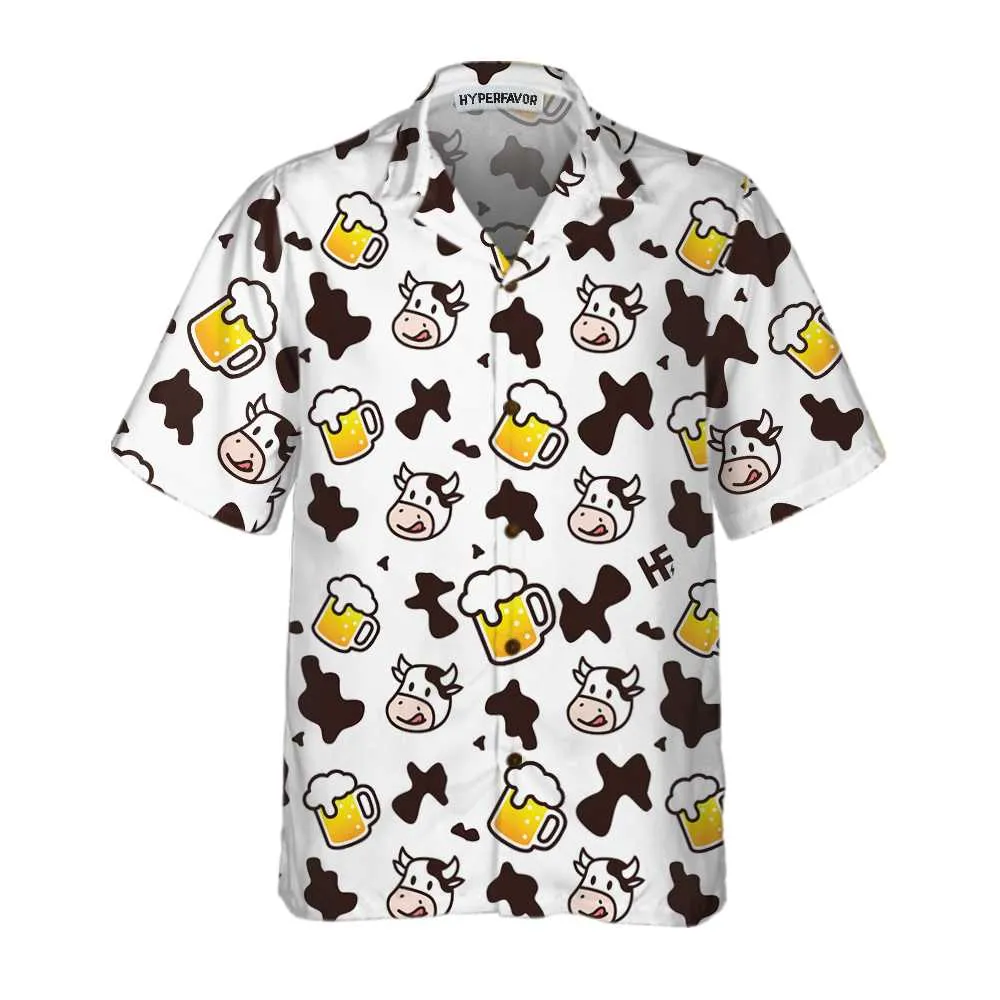 Cow And Beer Mug Seamless Pattern Cow Hawaiian Shirt, Funny Cow Shirt For Men And Women, Best Gift For Cow Lover