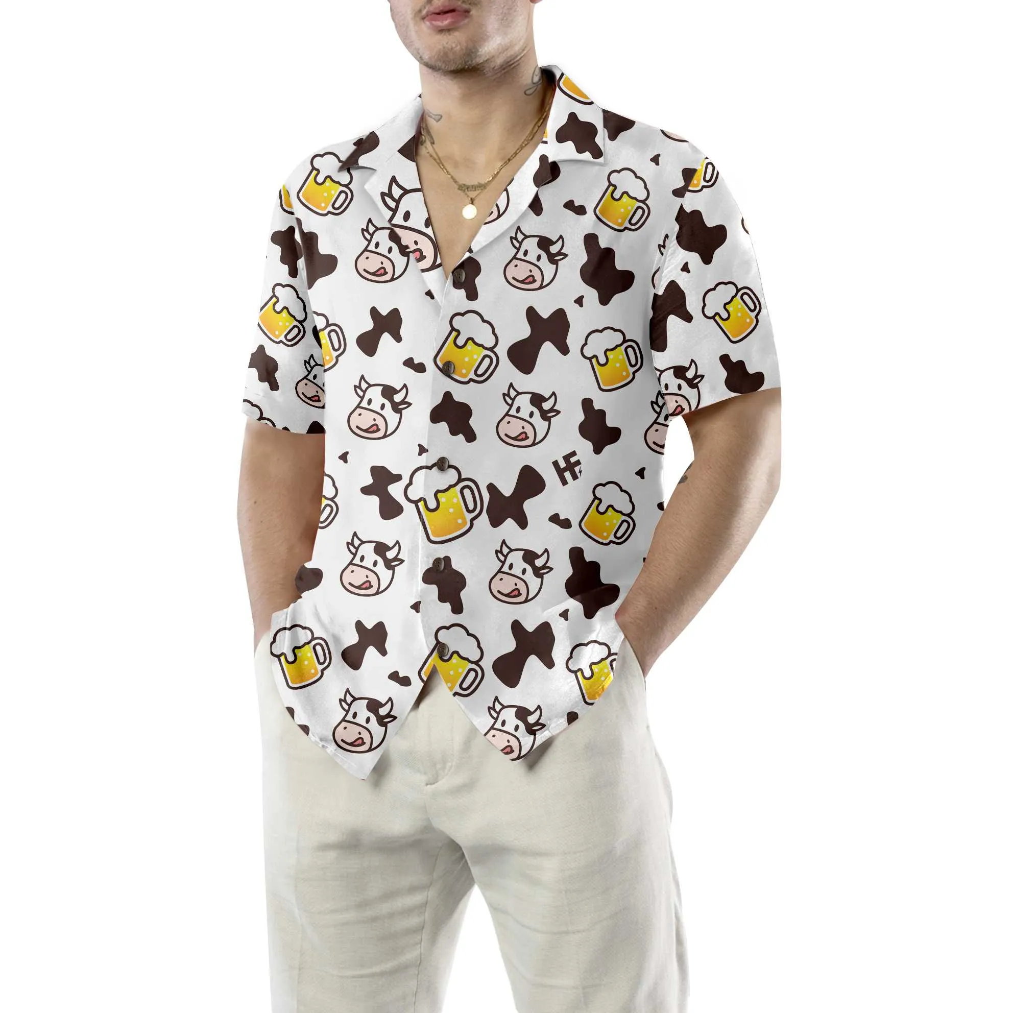 Cow And Beer Mug Seamless Pattern Cow Hawaiian Shirt, Funny Cow Shirt For Men And Women, Best Gift For Cow Lover
