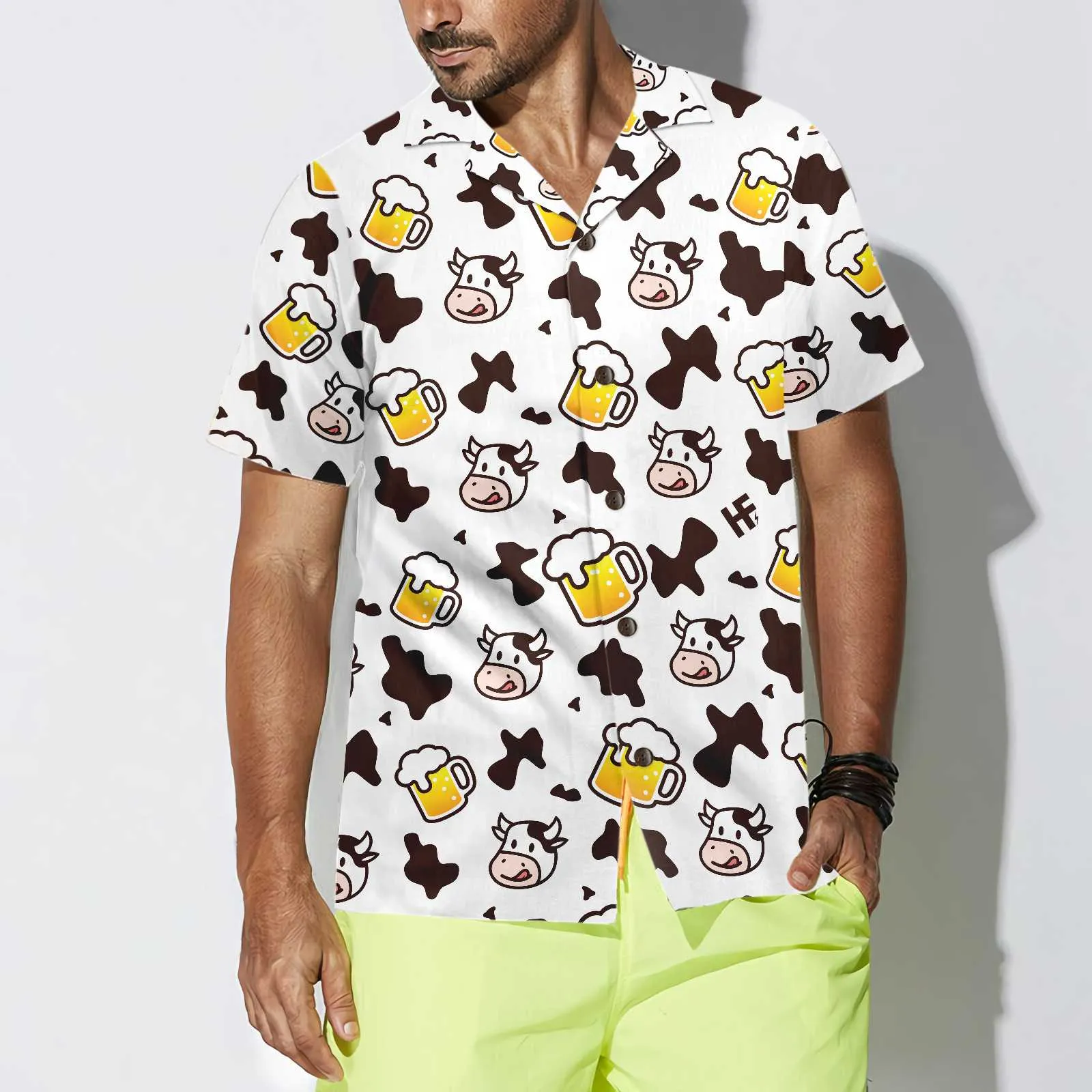 Cow And Beer Mug Seamless Pattern Cow Hawaiian Shirt, Funny Cow Shirt For Men And Women, Best Gift For Cow Lover
