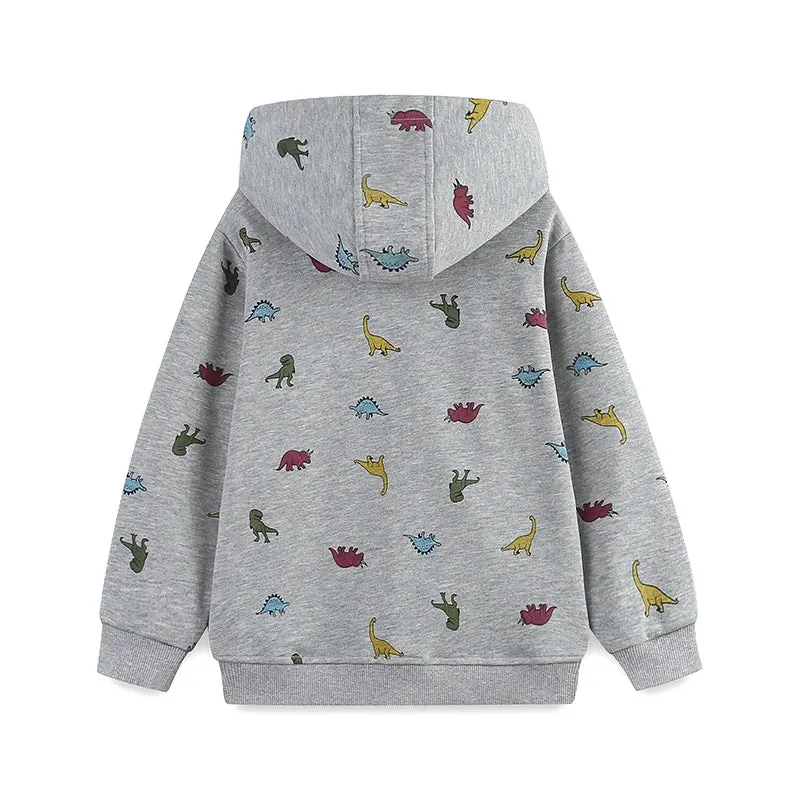 Dinosaurs Print Little Boys Zip-Up Cotton Hoodies