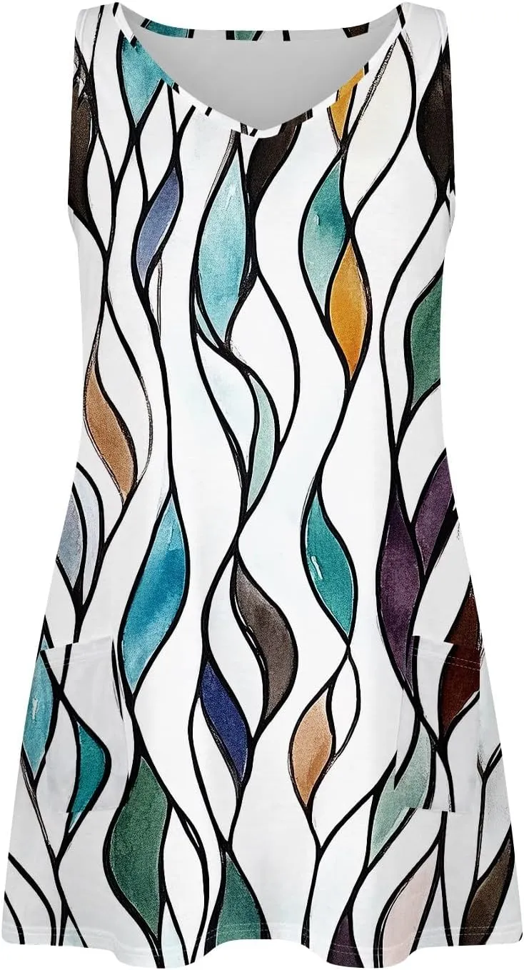 DPKLAD Summer Dresses for Women 2025 Casual Loose Sleeveless Sundresses Beach Dress Solid Dresses with Pockets