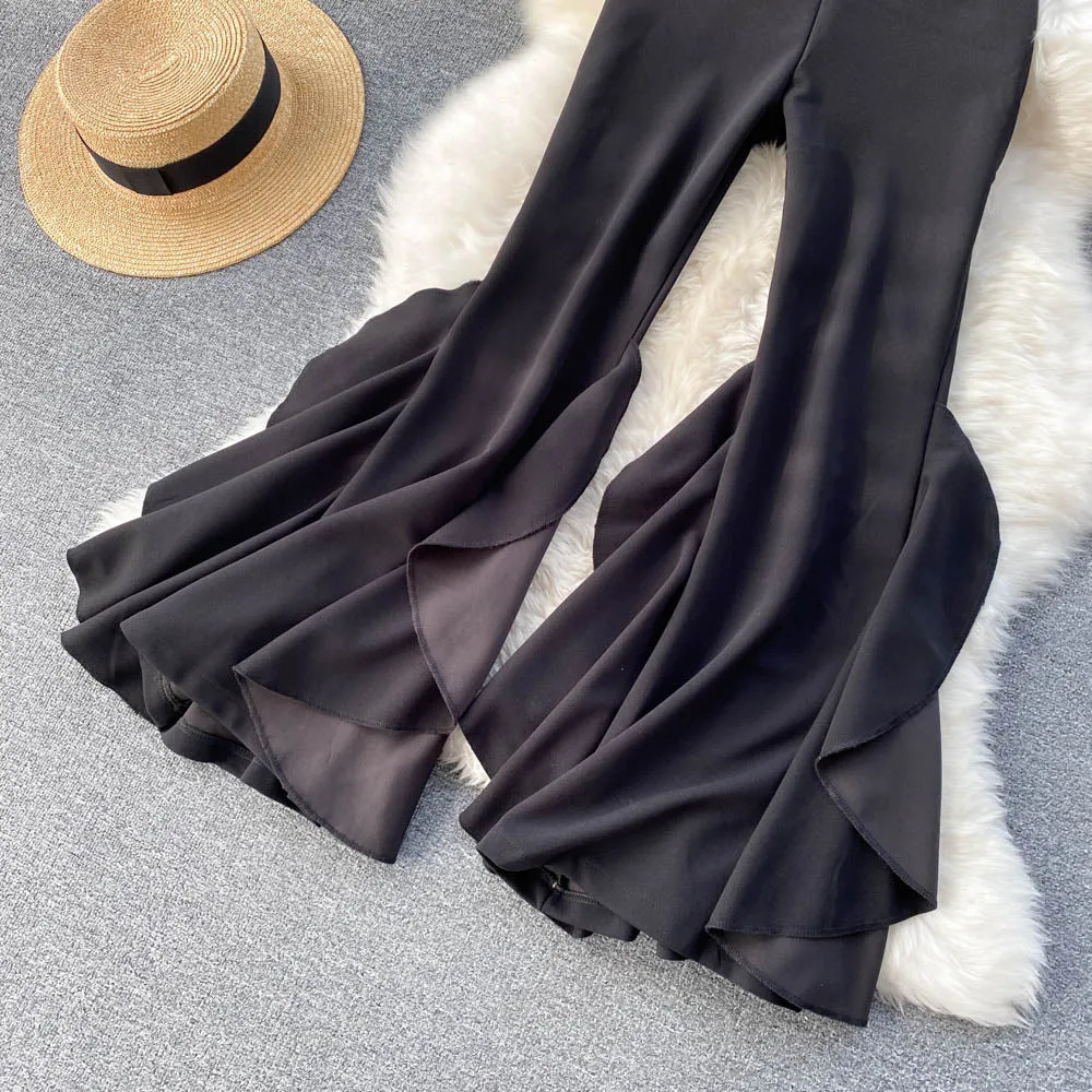 Elegant Ruffled Micro-flared Trousers