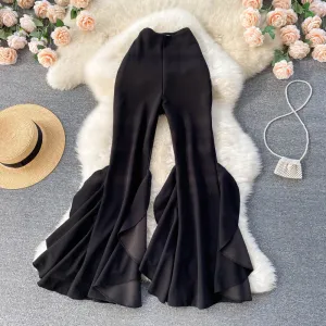 Elegant Ruffled Micro-flared Trousers