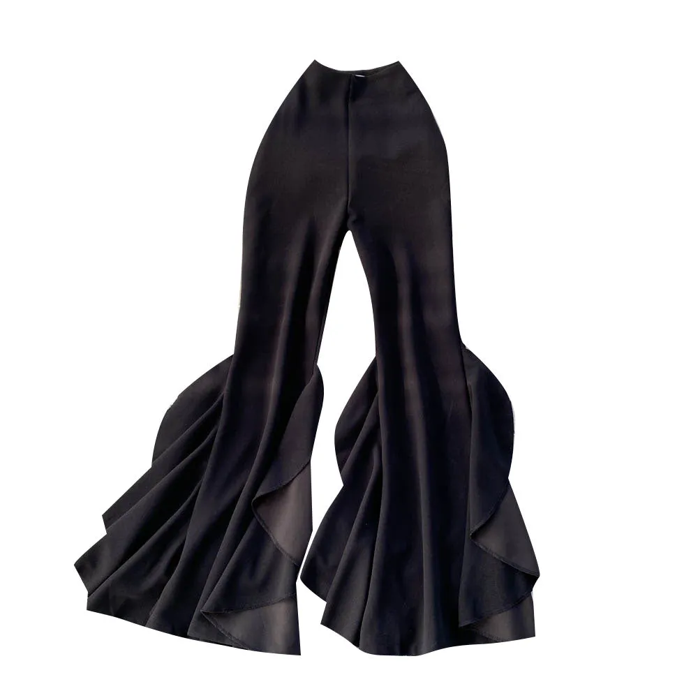 Elegant Ruffled Micro-flared Trousers
