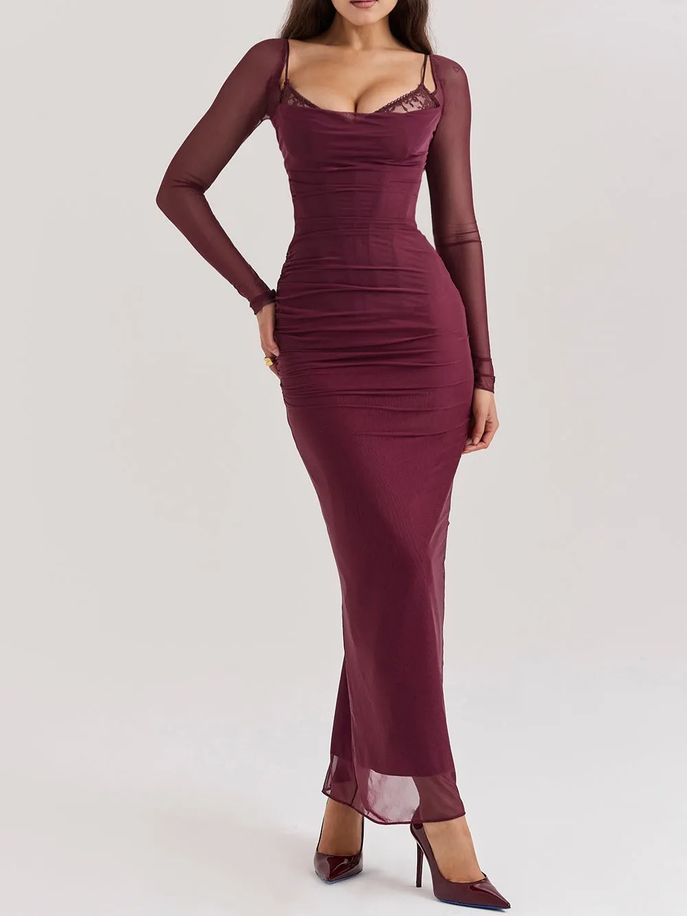 Flytonn- Katarina Wine Maxi Dress
