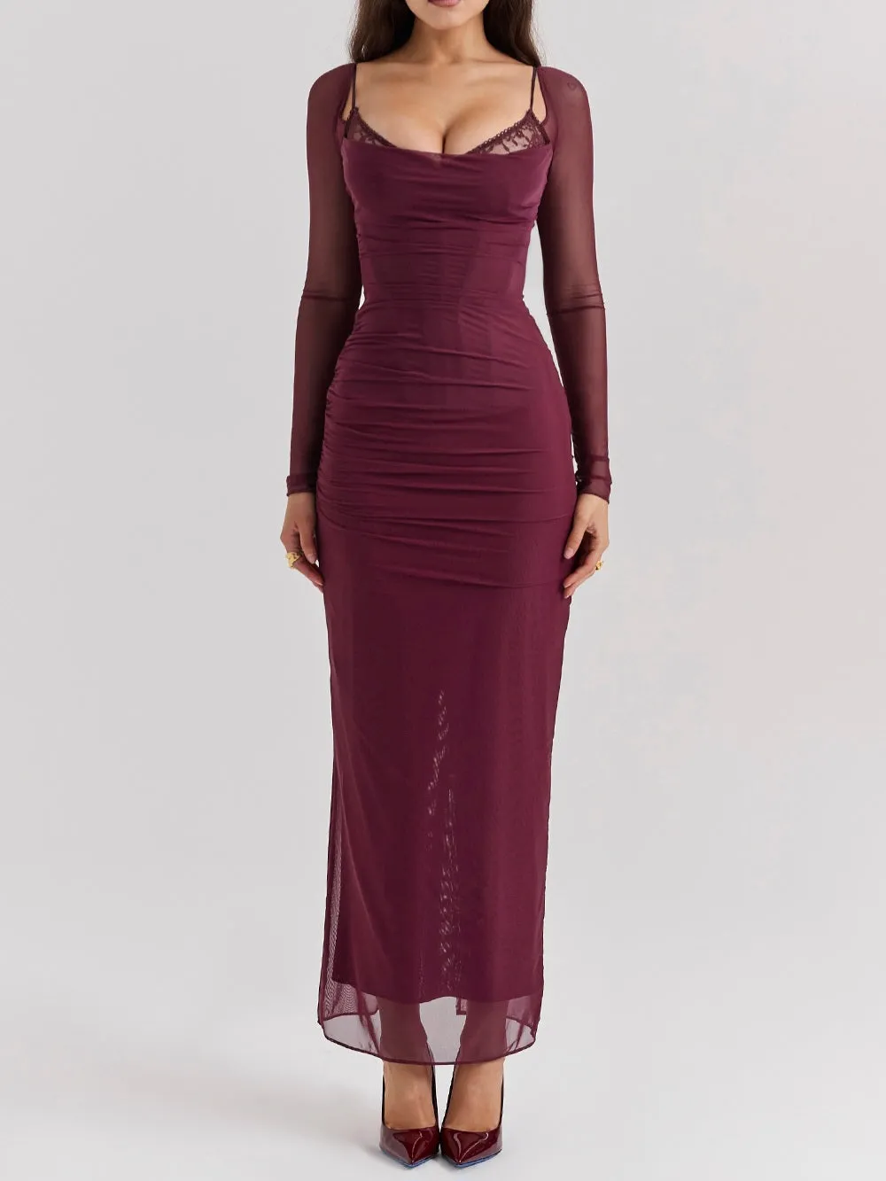 Flytonn- Katarina Wine Maxi Dress