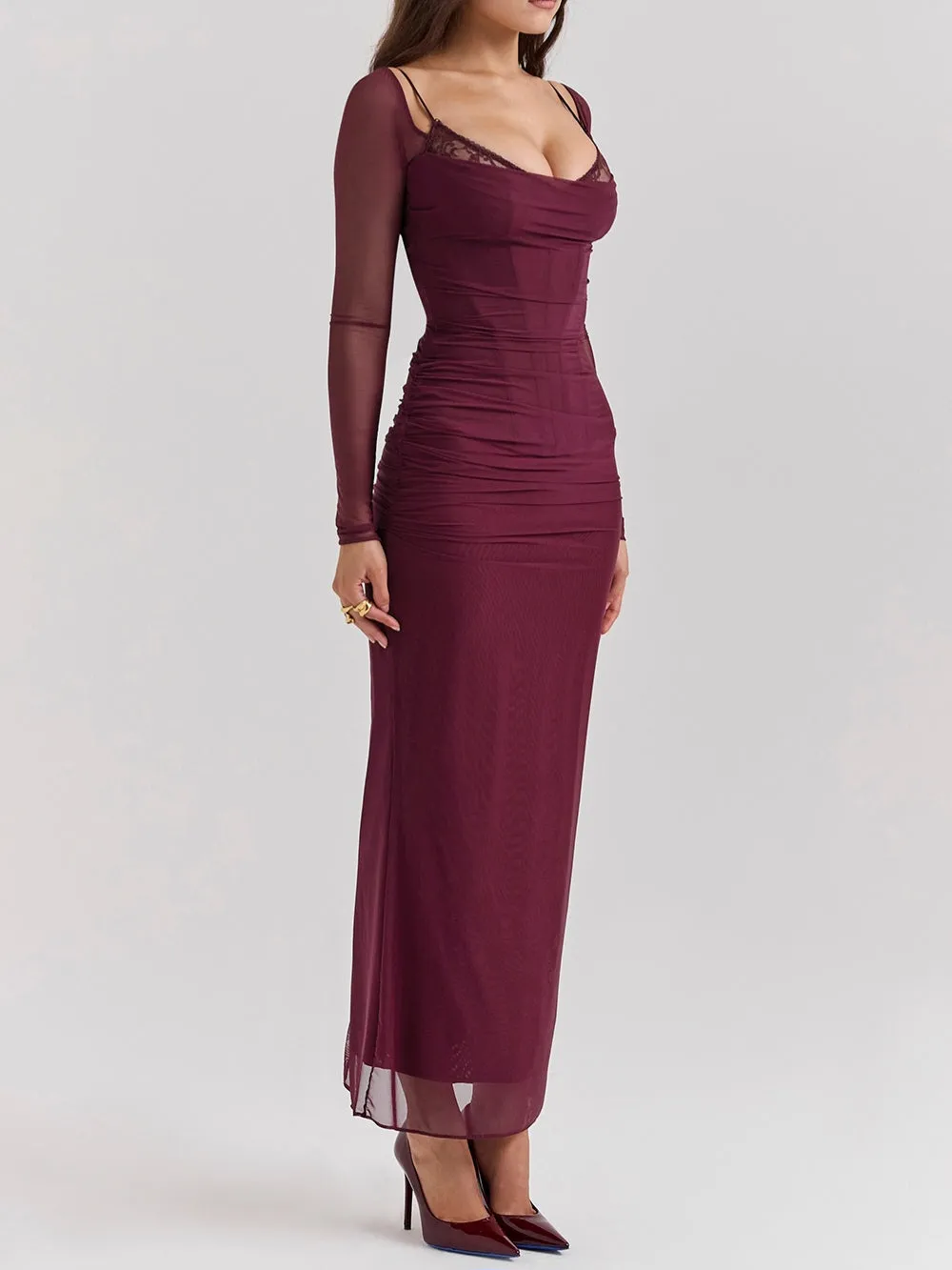 Flytonn- Katarina Wine Maxi Dress
