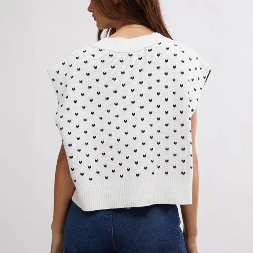 Free People Pattern Easy Street Knit Vest Sweater In Ivory Black Combo