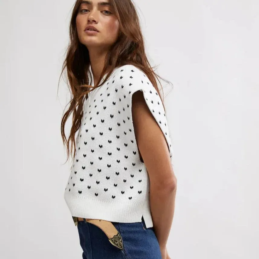 Free People Pattern Easy Street Knit Vest Sweater In Ivory Black Combo