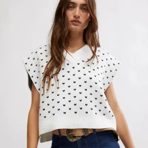 Free People Pattern Easy Street Knit Vest Sweater In Ivory Black Combo