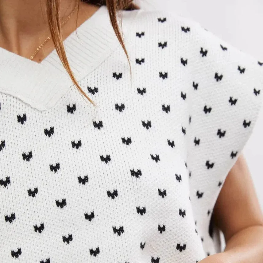 Free People Pattern Easy Street Knit Vest Sweater In Ivory Black Combo