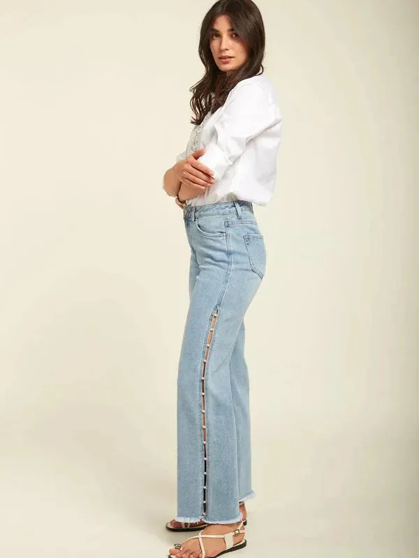 Giuliana – Pearl embellished – Wide leg jeans